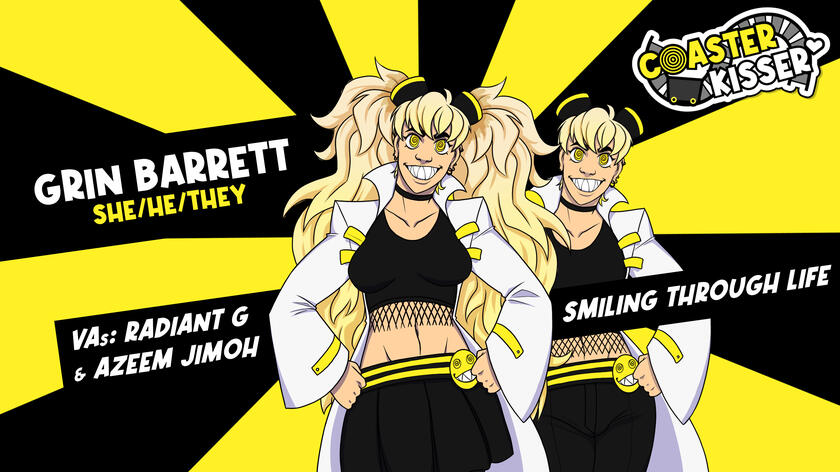 Grin Barrett she-he-they VAs Radiant G & Azeem Jimoh Smiling through life